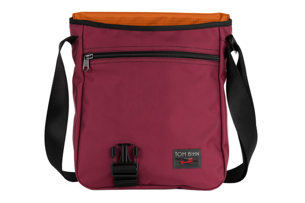 Medium Cafe Bag in Raspberry (pale red) Ballistic with Persimmon 210 Cerylon interior.